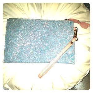 Greyblue sparkled clutch with salmon embroidery